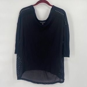 Rock & Republic Three Quarter Sleeve Black Shirt With Shoulder Detail